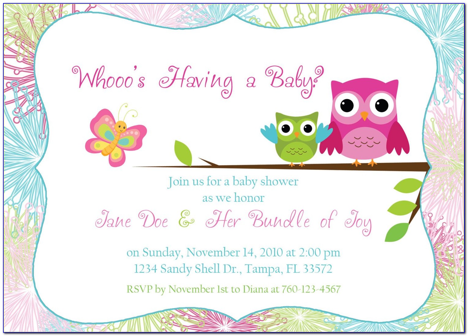 Owl Themed Baby Shower Invitation Template
