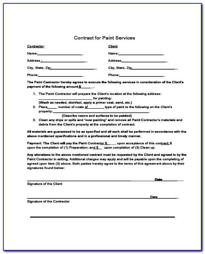 Painting Contract Template Free Download