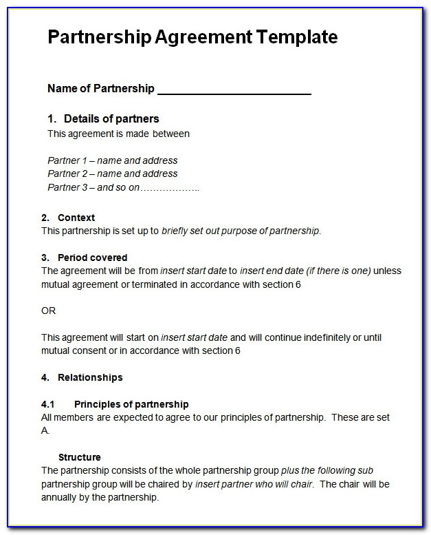 Partnership Agreement Template Word Document