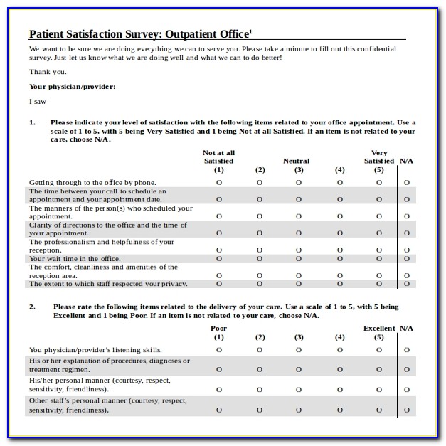 Patient Satisfaction Survey Questionnaire Free Download
