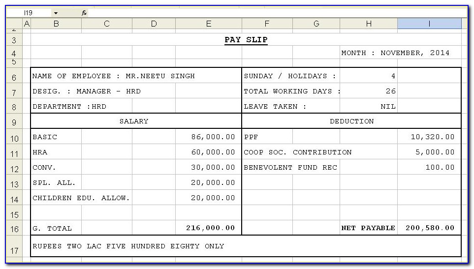 Salary Slip Format In Excel