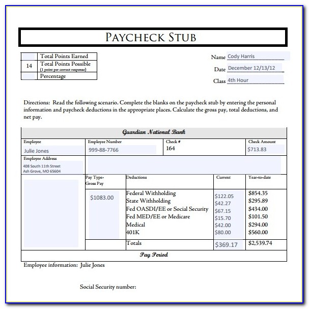 Payroll Statement Of Earnings Template Canada