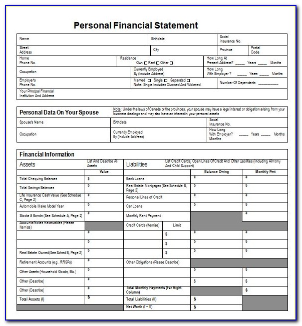 Personal Financial Statement Template Word