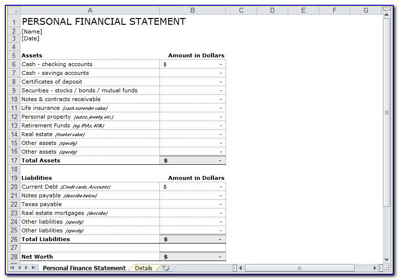 Personal Financial Statement Word Format