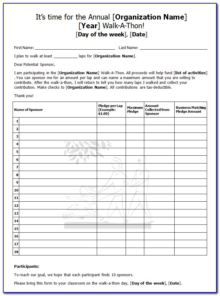 Pledge Sheets For Fundraising Template