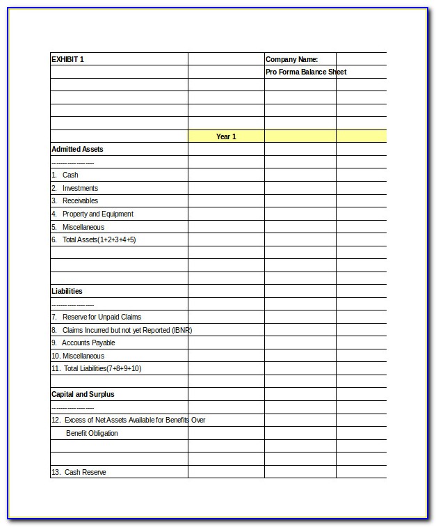 Pro Forma Balance Sheet Sample Excel