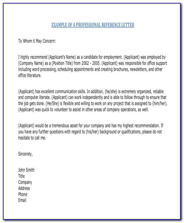 Professional Reference Letter Template Free