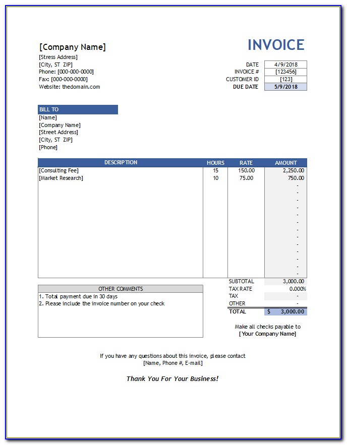 Professional Services Invoice Form