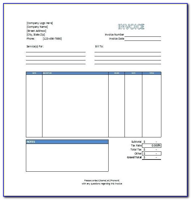 Professional Services Invoice Template Excel