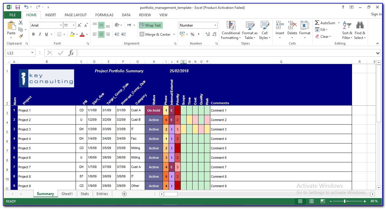Project Portfolio Planning Excel Template