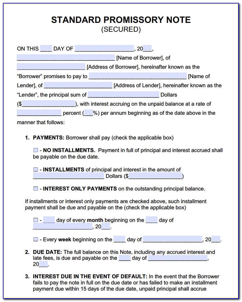 Promissory Note With Collateral Template