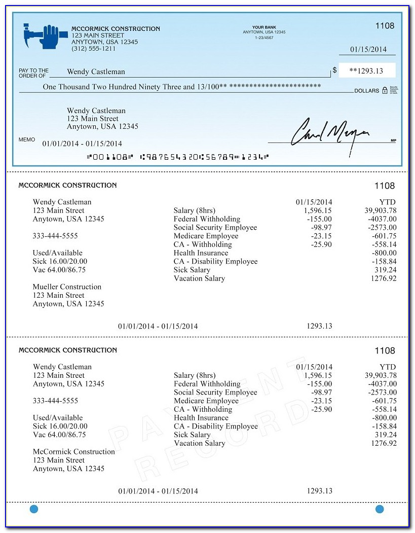 Quickbooks Pay Stub Email Template