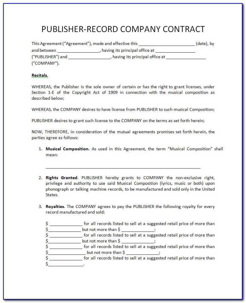 Record Label Contracts Templates Free