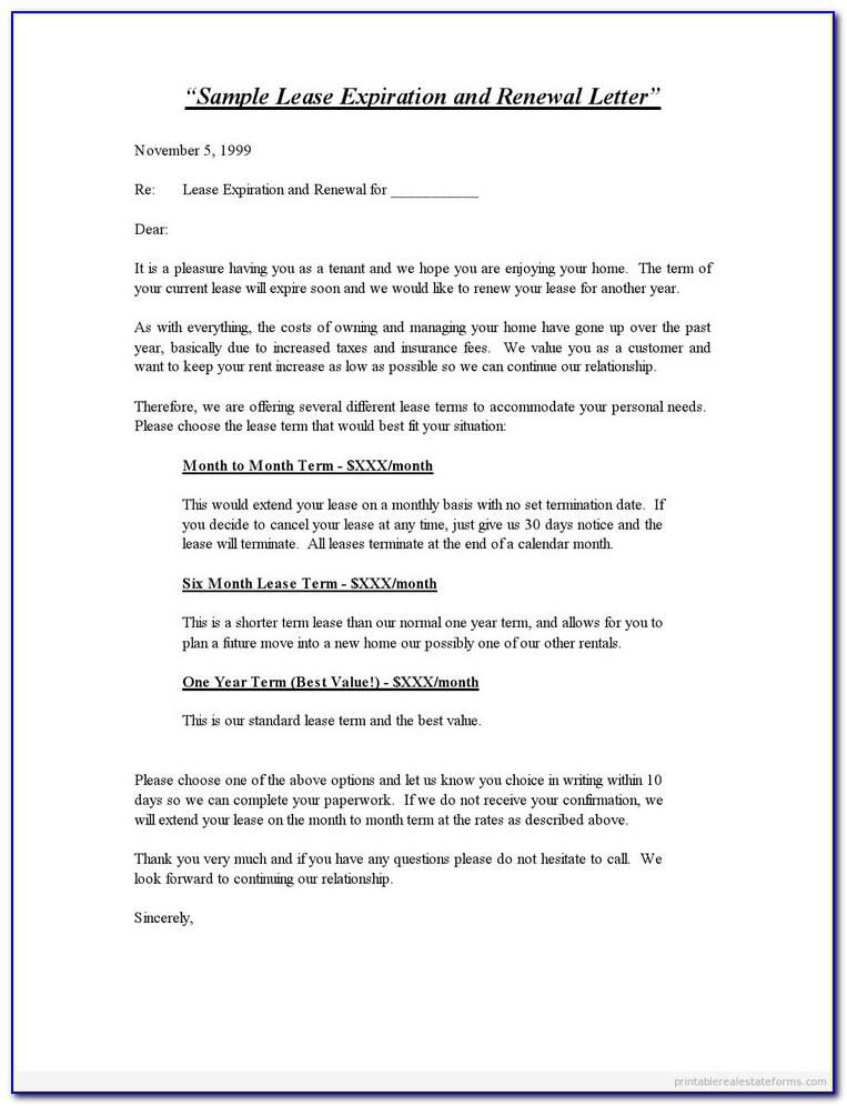 Renewal Residential Lease Agreement Form