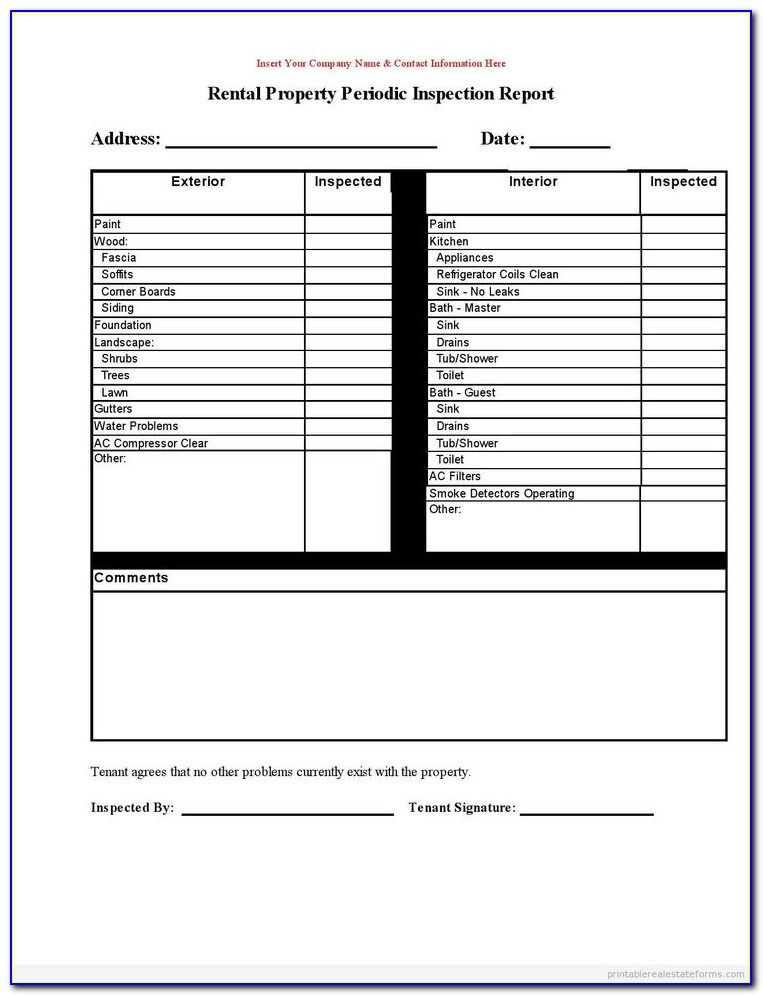 Rental Property Inspection Report Template Free