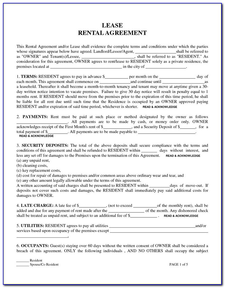 Rental Sublease Agreement Template Free