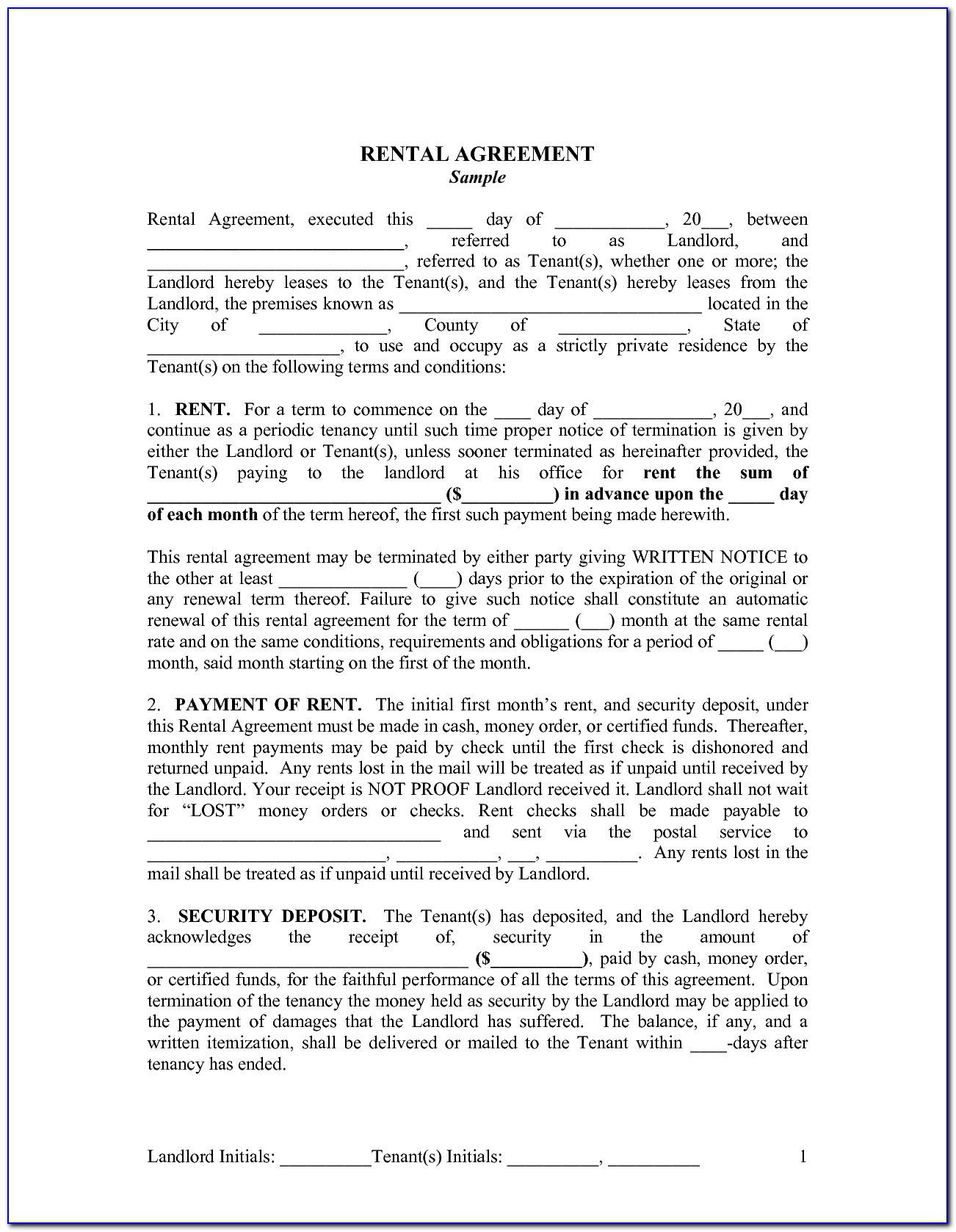 Renters Lease Agreement Template