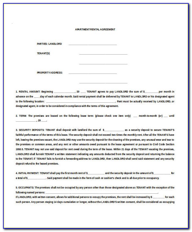 Renting Contract Template Fre