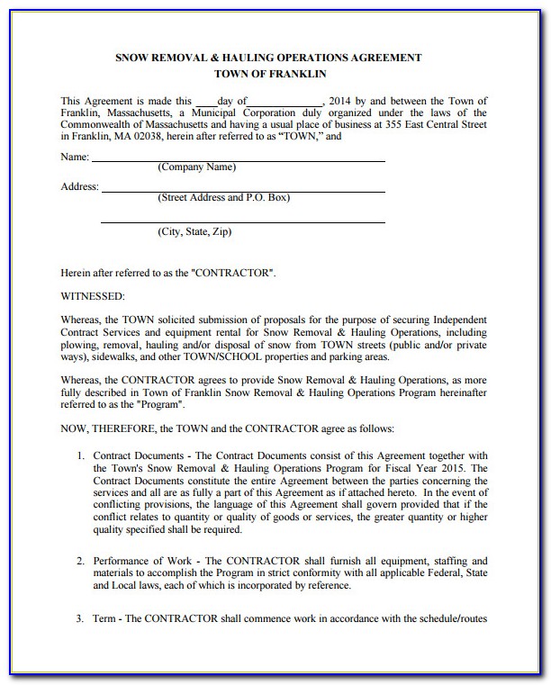 Residential Snow Removal Contract Form