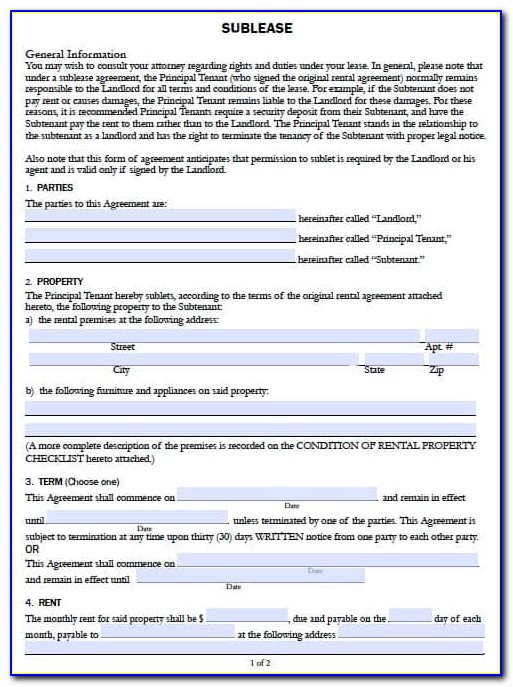 Residential Sublease Agreement California Template