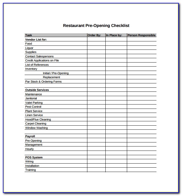 Restaurant Cleaning Checklist Template Excel