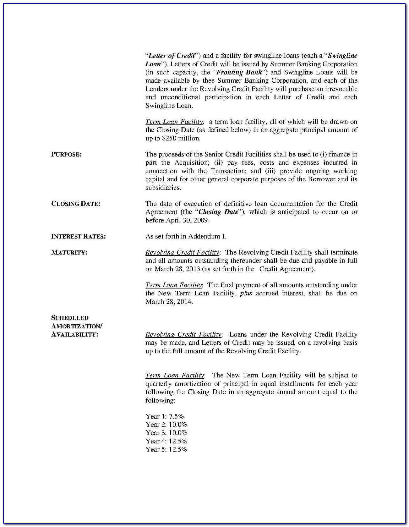Revolving Credit Facility Agreement Template