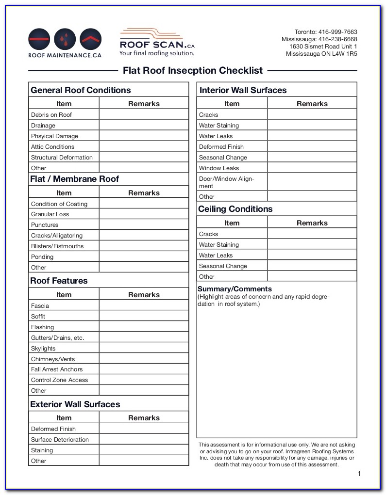 Roof Inspection Checklist Template
