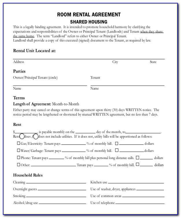 Room Letting Agreement Template Free