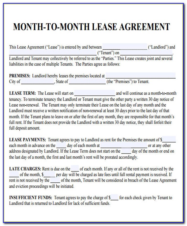 Room Rental Agreement Month To Month Template