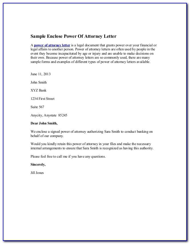 Sample Of Power Of Attorney Authorization Letter