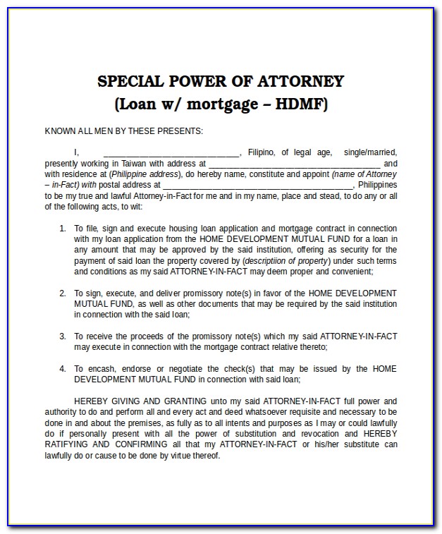 Sample Of Power Of Attorney