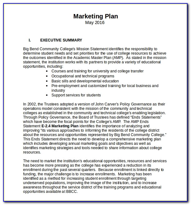Simple Marketing Plan Outline Template