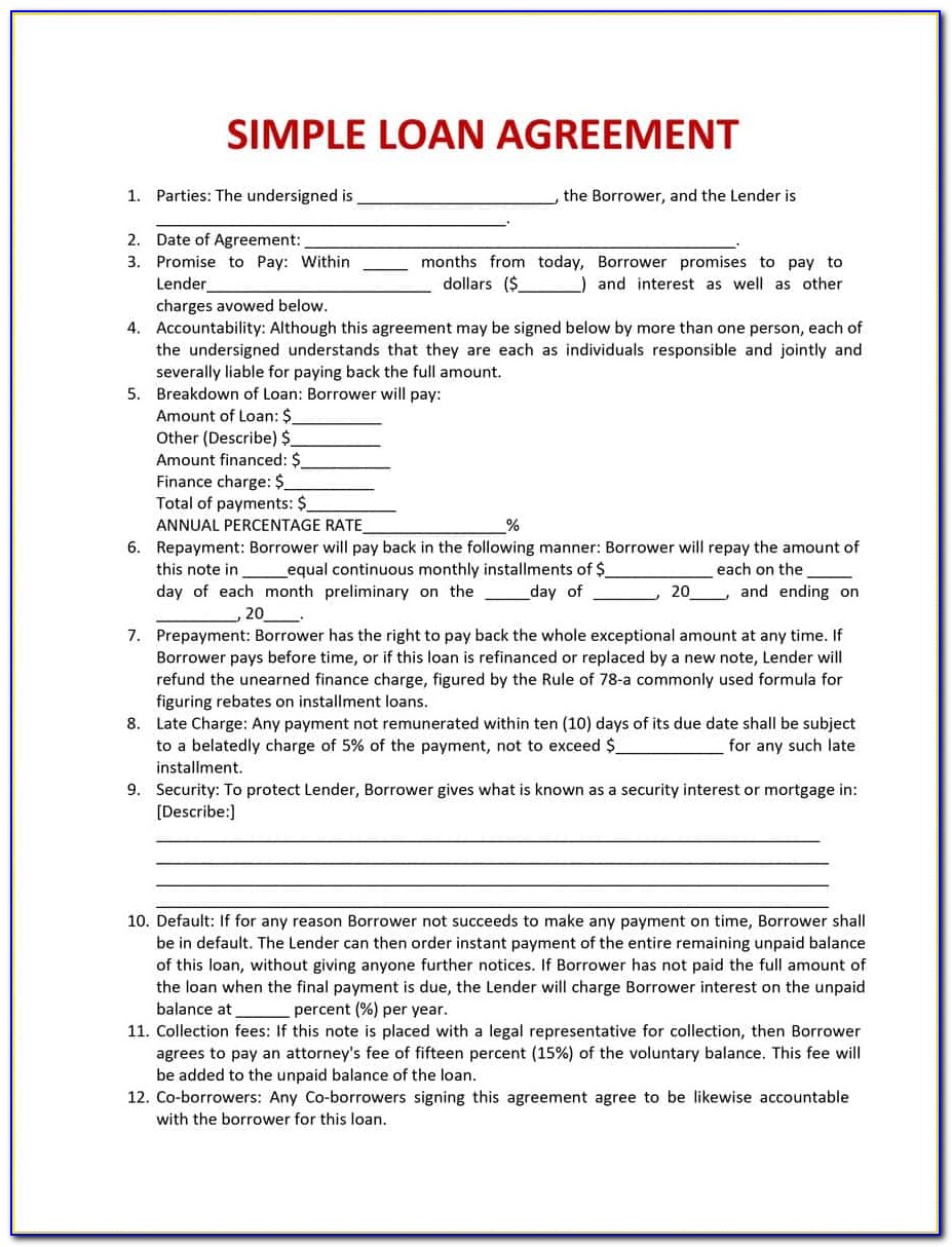 Simple Personal Loan Agreement Template Free