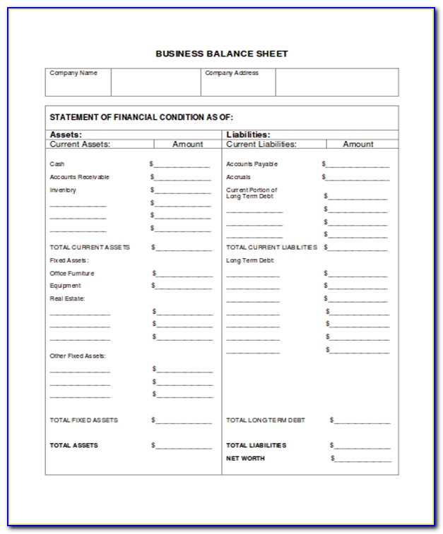 Small Business Balance Sheet Template Excel
