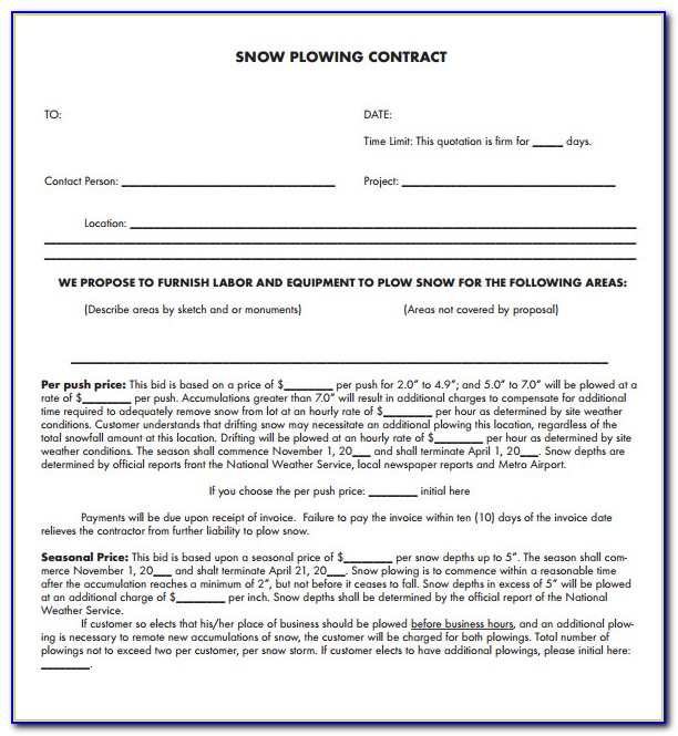 Snow Removal Contract Sample Free