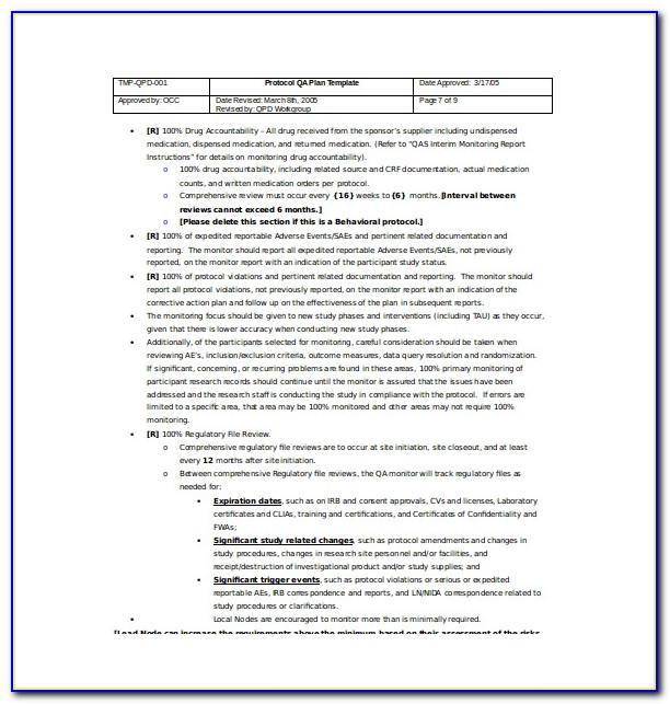 Software Quality Assurance Plan Template Free