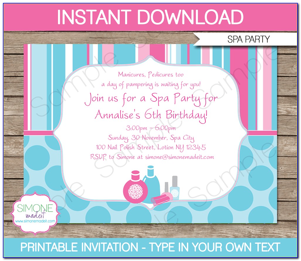 Spa Party Invitation Cards