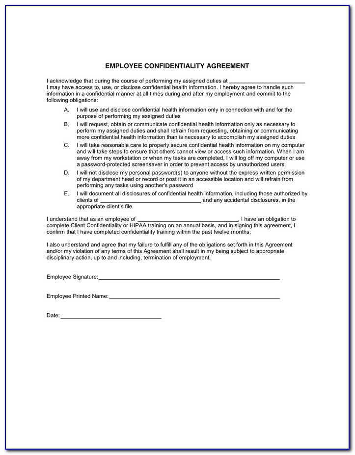 Statement Of Confidentiality And Nondisclosure Template