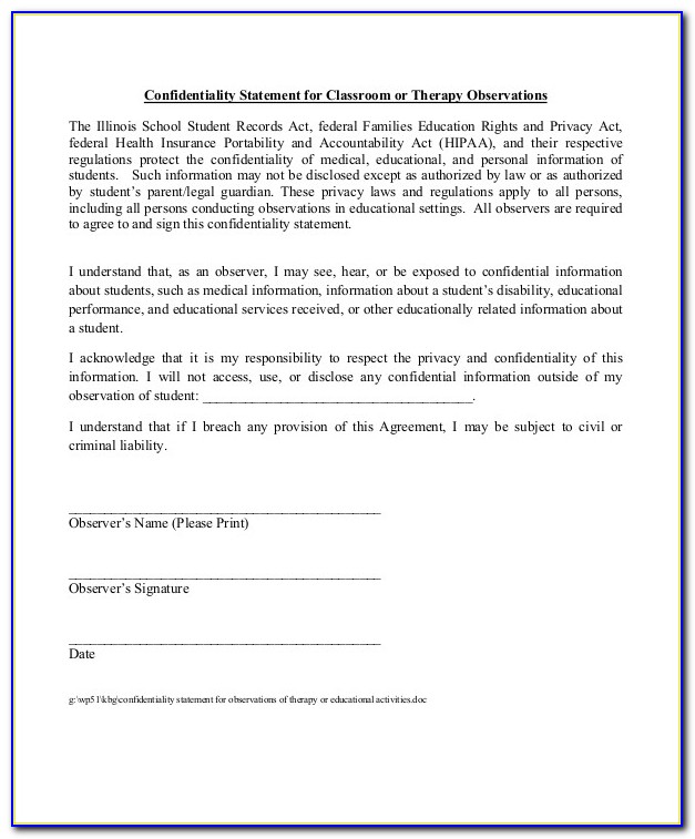 Statement Of Confidentiality Template