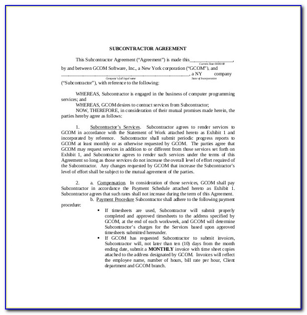 Subcontractor Agreement Template Canada