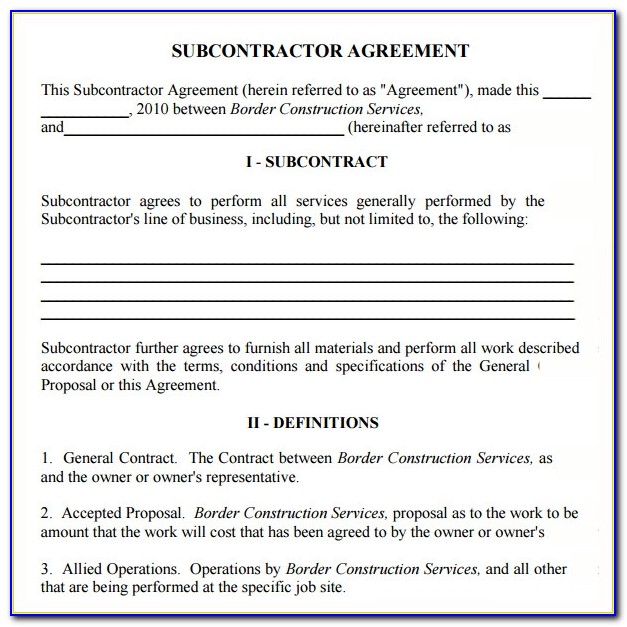 Subcontractor Agreement Template Free Uk