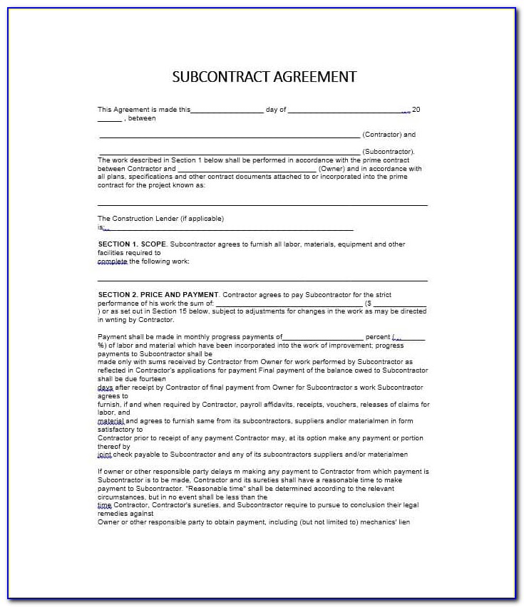 Subcontractors Agreement Template