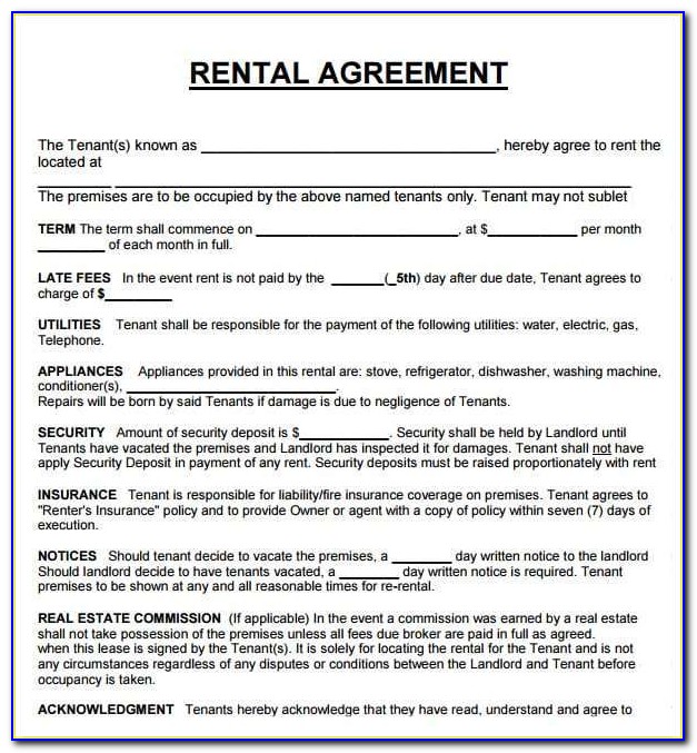 Template For Rental Lease Agreement
