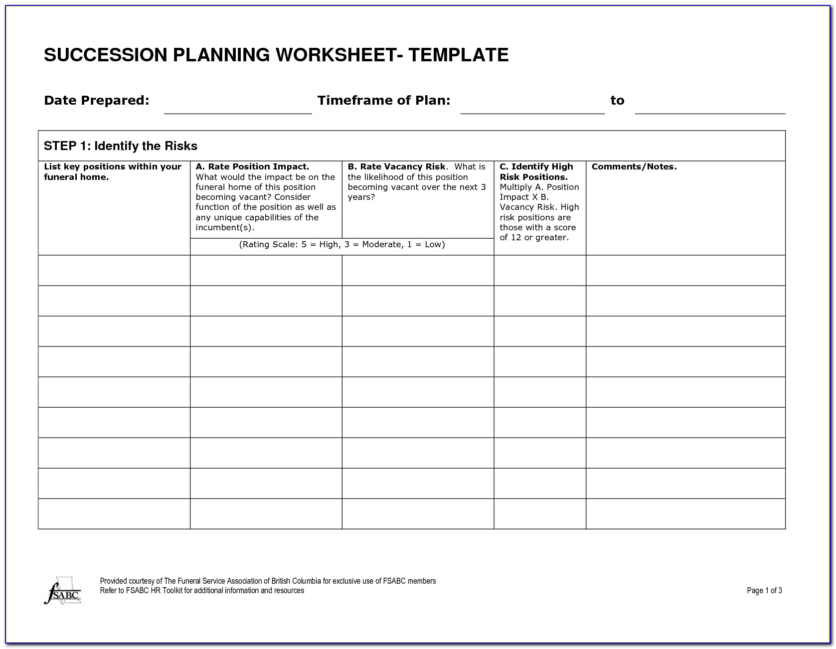 Template For Succession Planning
