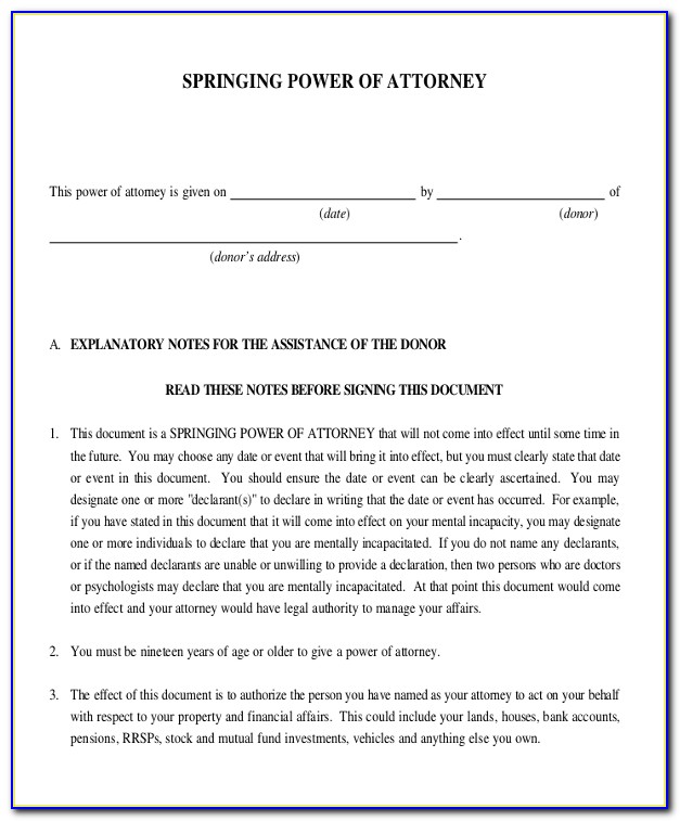 Template Of Power Of Attorney Letter