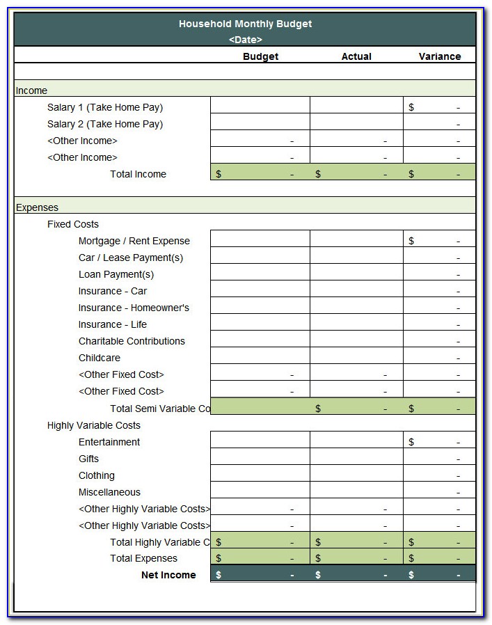Templates For Monthly Household Budgets