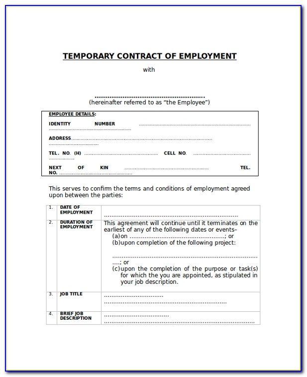 Temporary Employee Agreement Template