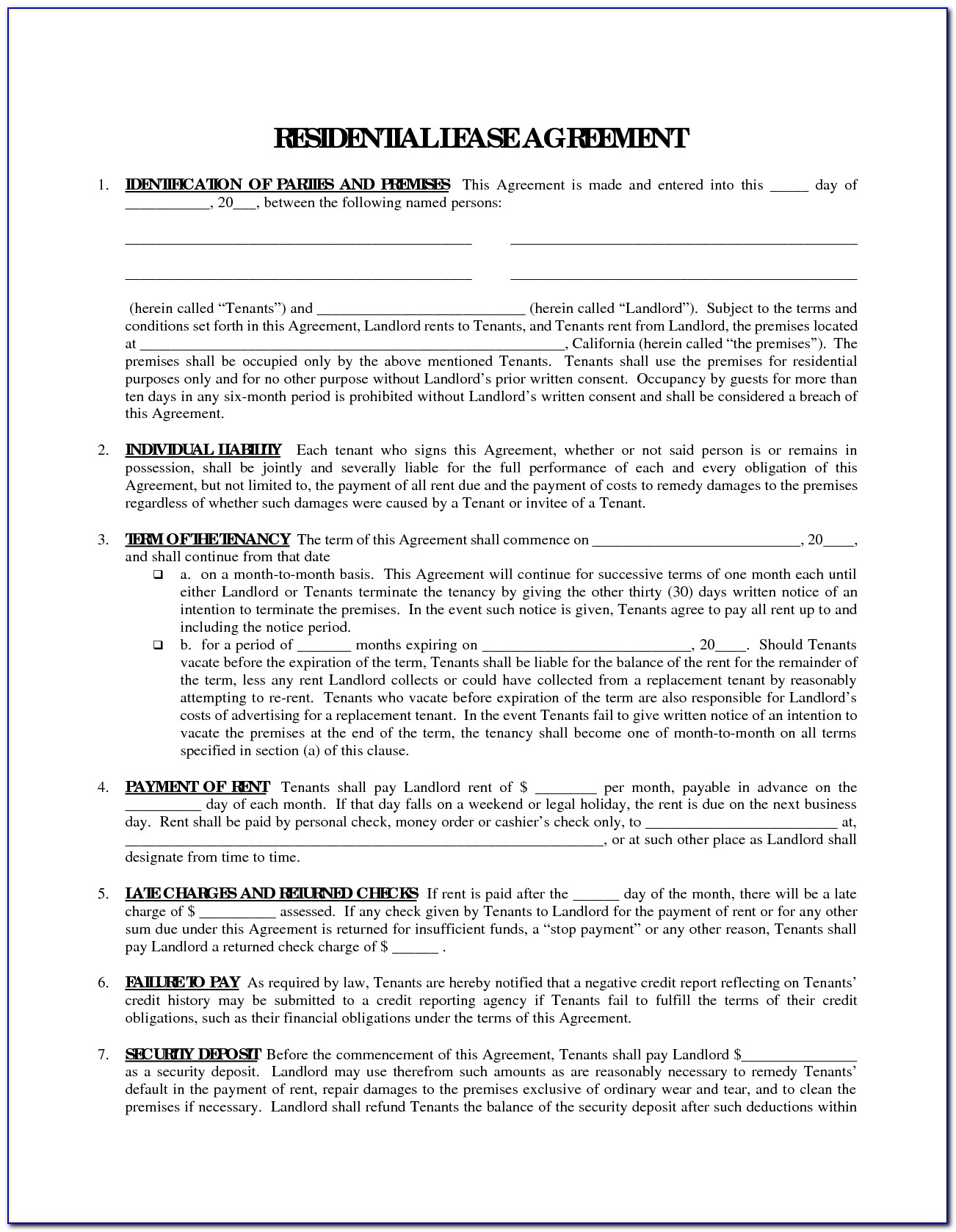 Tenant Lease Agreement Template Word