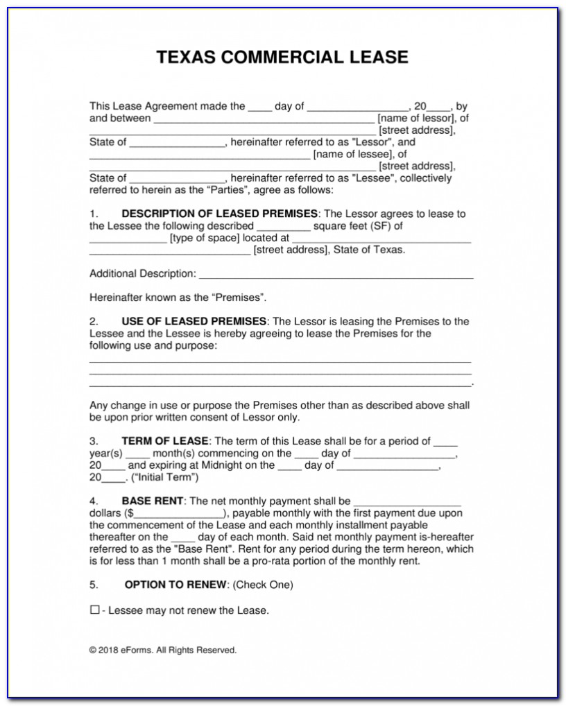 Free Texas Commercial Lease Agreement Template Pdf Word Eforms