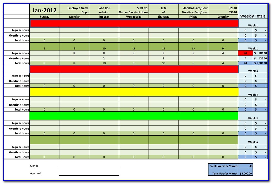 Timesheet For Employees Template Excel